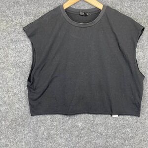 Sumwon Black Cropped Muscle Tee Sleeveless Crew Neck Raw Hem Streetwear XS